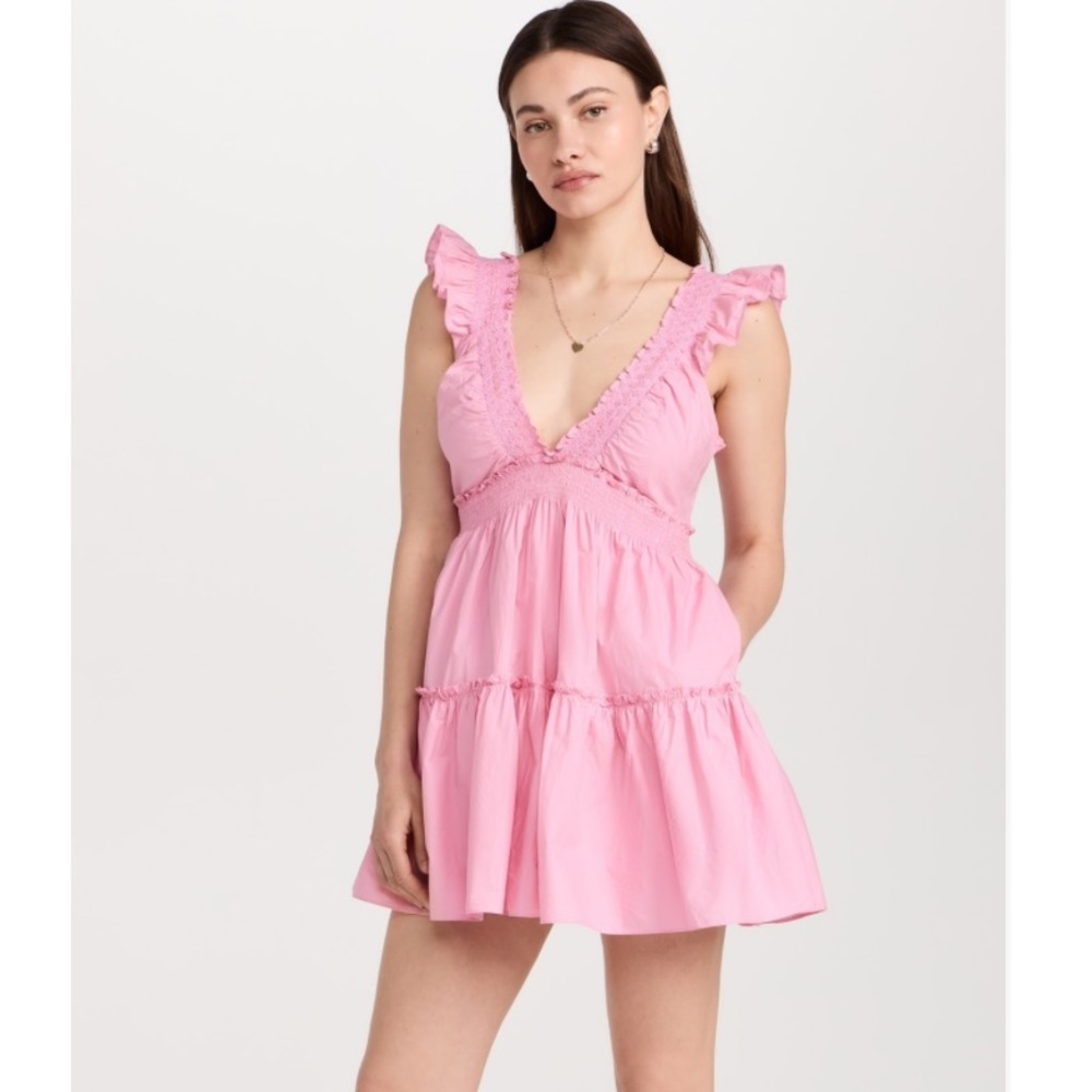 LoveShackFancy Poplar Mini Dress Melon Kiss Pink - Picture 3 of 4